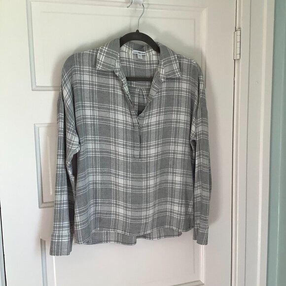 Standard James Perse pullover shirt plaid grey size 1 women's small - Picture 2 of 10